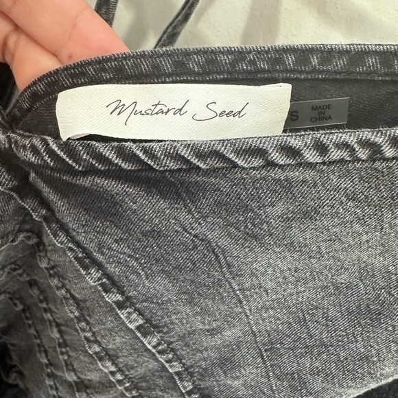 Mustard Seed Black Dark Wash V Neck Denim Midi Dress with Pockets - S - Picture 5 of 11